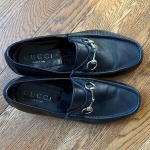 Gucci Black Leather Loafers with Silver Accents